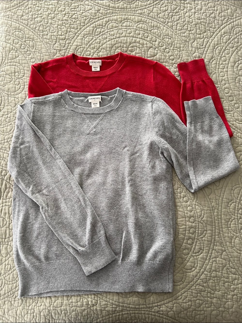 Crewcuts Boy’s Crewneck Sweater Set — Gray and Red